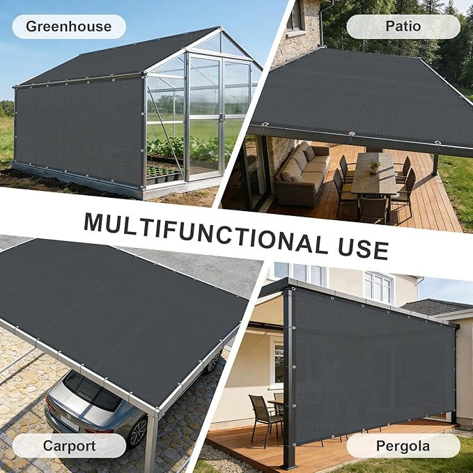 Cool Area Sun Shade Cloth with Grommets 10x12 FT Shade Panel Shade Tarp Screen Fabic for Outdoor Patio Pergola Cover Deck Garden, Dark Grey