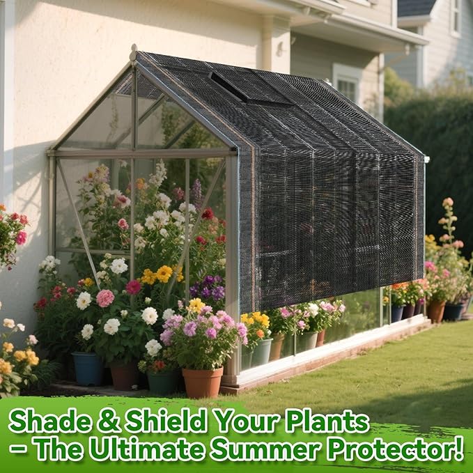 Bigmeta Cuttable Shade Cloth for Garden - 50% UV-Resistant Mesh Tarp with Rope, Black Sun Cover Net for Patio Greenhouse Raised Beds Plants (6.5x10FT)