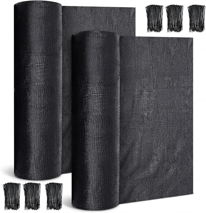 2 Pcs 6 x 300 ft Shade Cloth Roll for Covering Garden 70% Mesh UV Resistant Net with Ties for Patio Outdoor Greenhouse Fence Flower Plant Cover Canopy(Black)