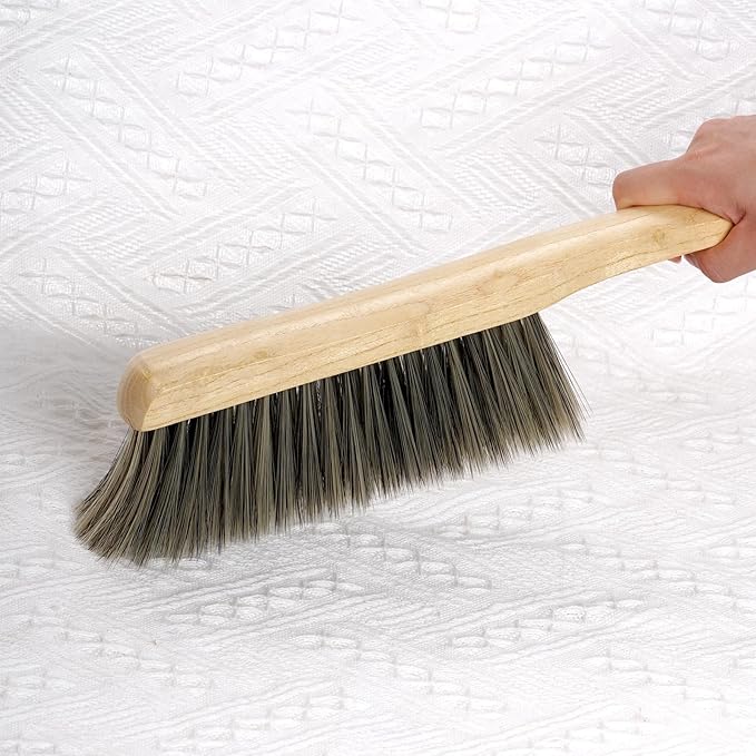 Rbenxia 2 Pieces Wooden Handle Bench Brushes Horse Hair Brushes Soft Bristles Dust Brush Household Cleaning Brushes for Fireplace, Sofa, Furniture, Workshop Woodworking (Gray+Beige)