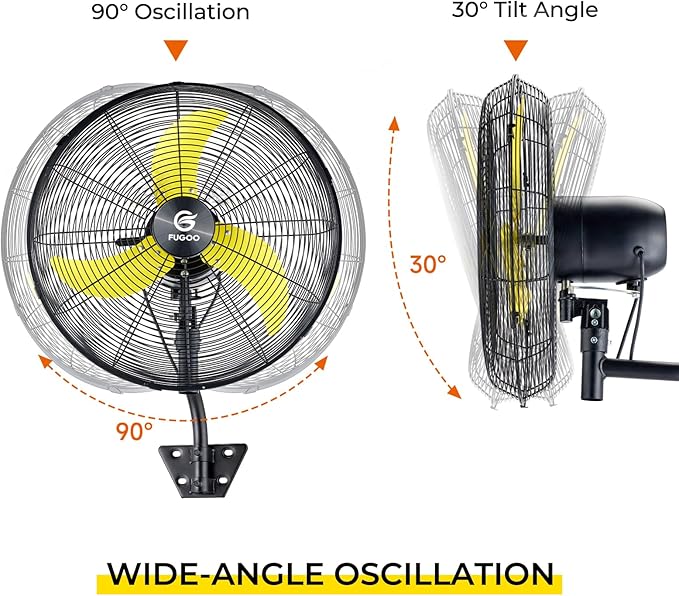 FUGOO 30'' Oscillating Wall Mounted Fan With Remote Control,BLDC Motor, Large air flow range From 3200CFM to 8800CFM, 4-Speed Heavy Duty Industrial Wall Fan for Factory, Commercial, Garage, Warehouse