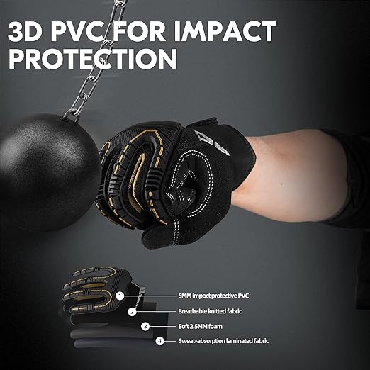 Vgo... 1-Pair Heavy Duty Synthetic Leather Work Gloves, Impact Protection Mechanic Gloves, Rigger Gloves,Vibration Reduction, Touchscreen Capable (Size XL, Black, SL8849)