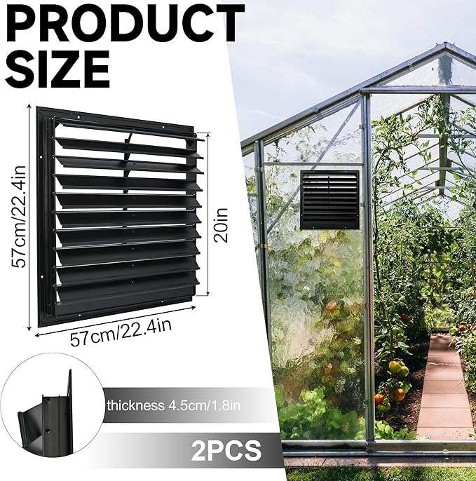 20 Inch Automatic Exhaust Shutter Louver Vent, 2Pcs Aluminum Gravity Shutters Louver for Windows Outside, Home Attics, Greenhouse Vent