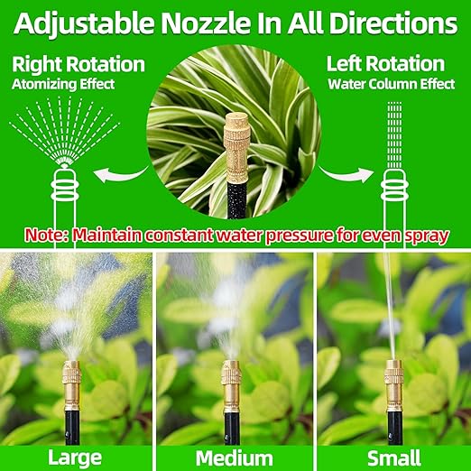 100 Ft Drip Irrigation System for Garden - Drip Irrigation Kit with 32 360°Adjustable Copper Nozzles Hose, Automatic Atomizing Plant Watering Sprinkler System for Yard, Lawn, Greenhouse, Potted
