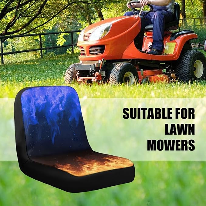 Riding Lawn Mower Cushioned Seat Cover Replacement,Flames Weatherproof Tractor Seat Cover with Convenient Pockets