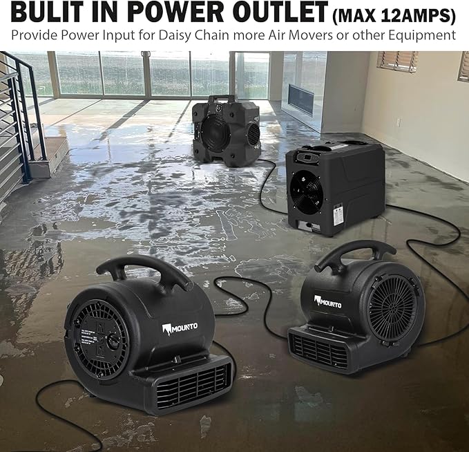 MOUNTO 1/4hp 1000CFM 2 Speed Air Mover Carpet Dryer Floor Fan Cooling Fan (Black)