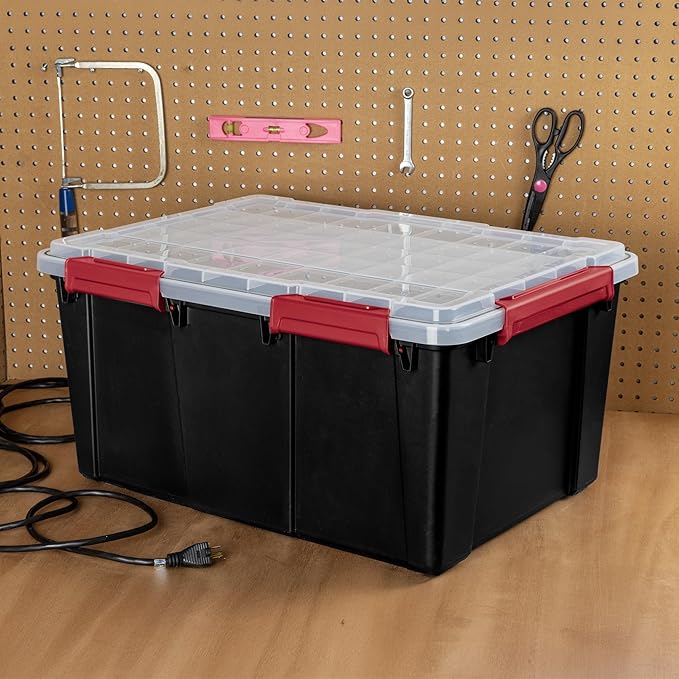 Waterproof Dustproof 20 Gal Gasket Tote, IP68-Rated Plastic Storage Bin with Clear Lid, for Basement, Garage, and Attic