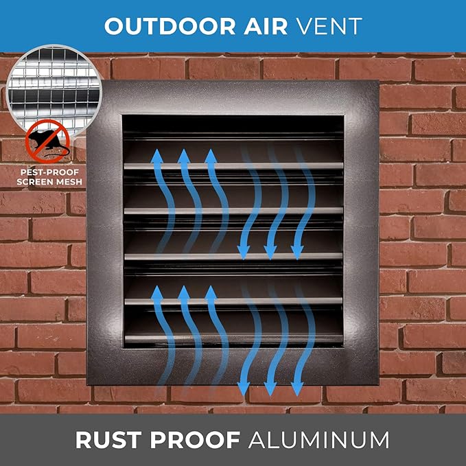 12"w X 12"h Aluminum Exterior Vent for Walls & Crawlspace - Rain & Waterproof Air Vent with Screen Mesh - HVAC Grille - Brown [Outer Dimensions 13.5”w x 13.5”h]