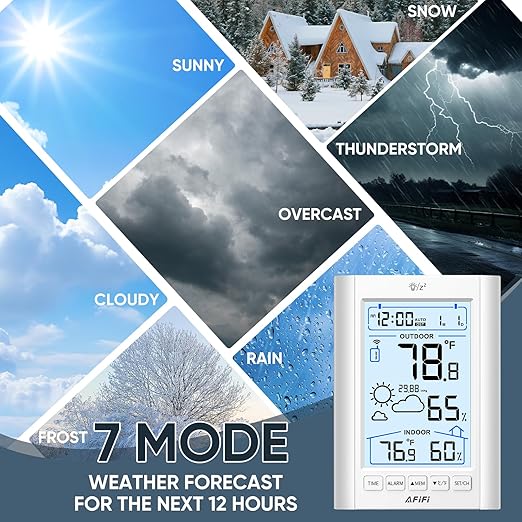 Indoor Outdoor Thermometer Hygrometer Wireless Weather Station - Inside Outside Thermometers Hygrometer Monitor with 330ft Remote Sensor, Battery Powered, Backlight Display (White)