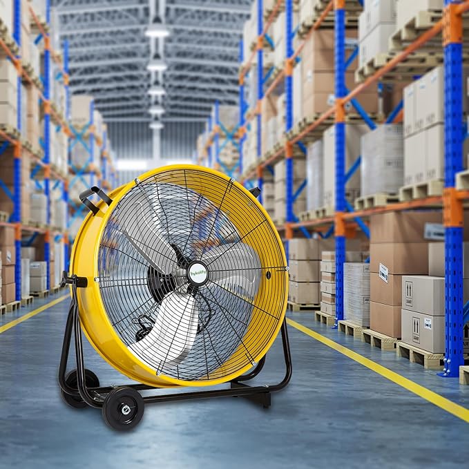 hykolity 24 inch 8100 CFM High Velocity Industrial Drum Fan, 3-Speed Heavy Duty Metal Shop Fan for Warehouse, Garage, Workshops, Factory, UL Listed, Yellow