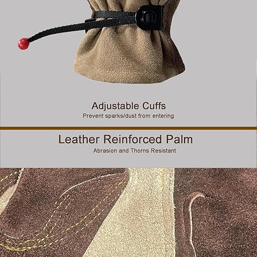 Leather Gardening Gloves for Men, Work Gloves for Welding, Construction, Chainsaw, Farm, Ranch, Yard Work, Abrasion Resistant, Cactus Thorn Proof (Brown, X-Large)