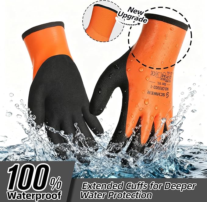 Schwer 2 Pairs FreezeGuard Winter Work Gloves, ANSI A2 Cut Resistant Freezer Gloves for Outdoor Cold Weather Keep Hands Warm, Waterproof Gloves for Shoveling Snow, Ice Fishing, M