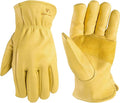 Wells Lamont Leather Work Gloves for Men – Grain Cowhide, Reinforced Palm – Ideal for Construction, Farming, Ranching – Ergonomic Fit, Keystone Thumb, Elasticized Wrist – Saddletan, Medium (1129M)