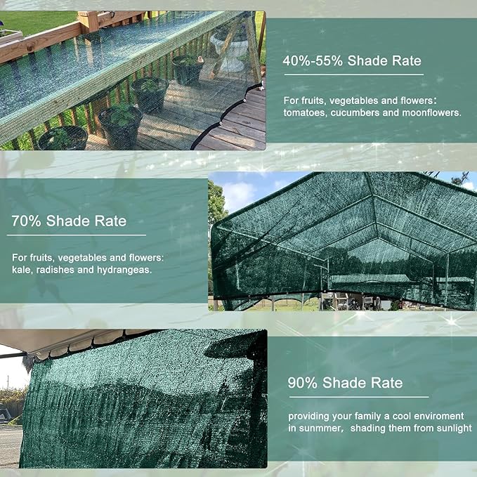 LOVE STORY 8x10FT 90% Dark Green Garden Shade Cloth, Sun Shade Cover Net Mesh Tarp with Grommets, Sunblock Net for Garden,Greenhouse,Plants and Patio