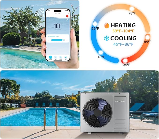 35100 BTU Pool Heat Pump Above Ground Pool Heater 10000 Gallon Electric Pool Heater For Inground Pool 220V WiFi Control Schedule