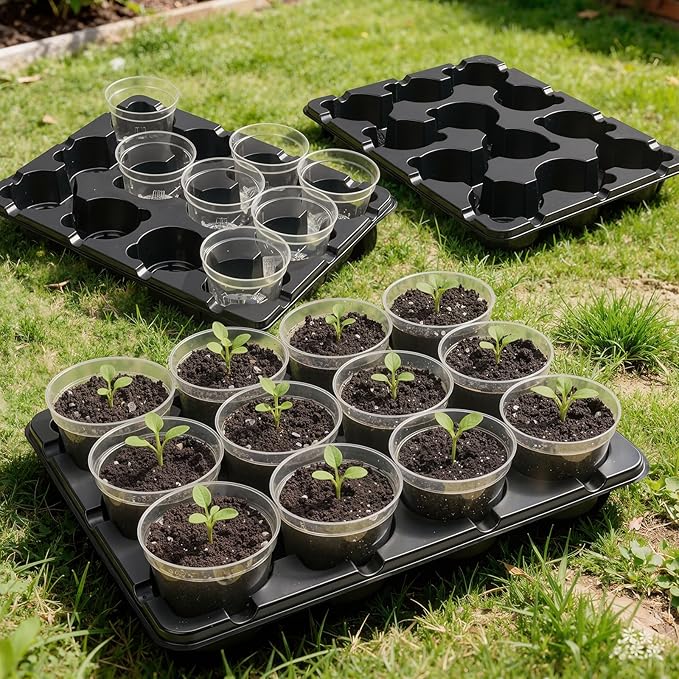 homenote 4 Inch Seed Starting Trays 5 Pack, 12-Cell Seedling Starter Trays for Indoor Outdoor Growing, Plant Starter Germination Trays for Pots Seedlings 4" Opening Compatible Pots