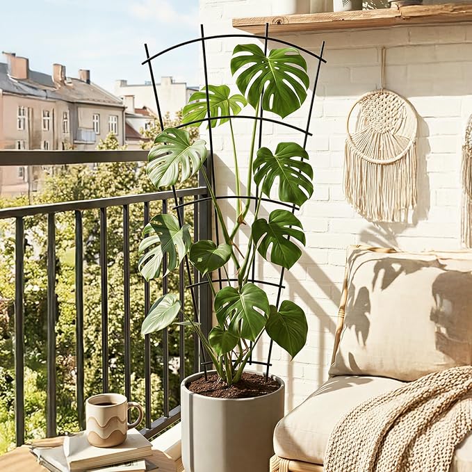 Thealyn 4 Pack 32" Metal Plant Trellis for Pots & Garden Beds, Rustproof Support for Indoor Outdoor Climbing Plants, Vines, Flowers, Fan Shaped, Black