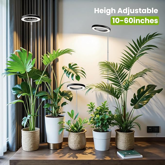 Kullsinss Black Grow Light, Full Spectrum LED Plant Lights for Indoor Growing with 6/12/16H Timer, 3 Color Modes, 5 Brightness, 10"-65" Height Adjustable Plant Grow Lamp for Large Indoor Plants