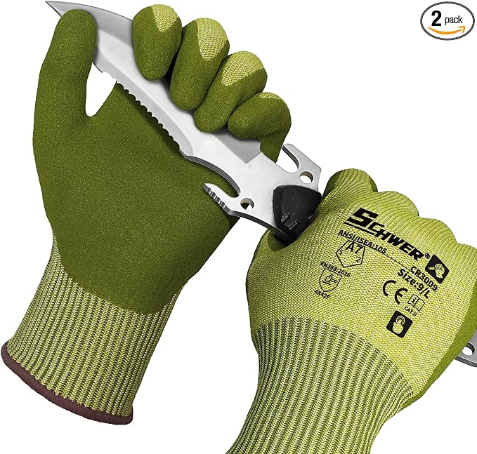 Schwer 2 Pairs ANSI A7 Cut Resistant Fishing Gloves, CR3009 Touchscreen Compatible Work Gloves for Men and Women, Non Slip, Ideal for Fishing, Hunting, Hiking, Cycling, and Outdoor Activities, XL