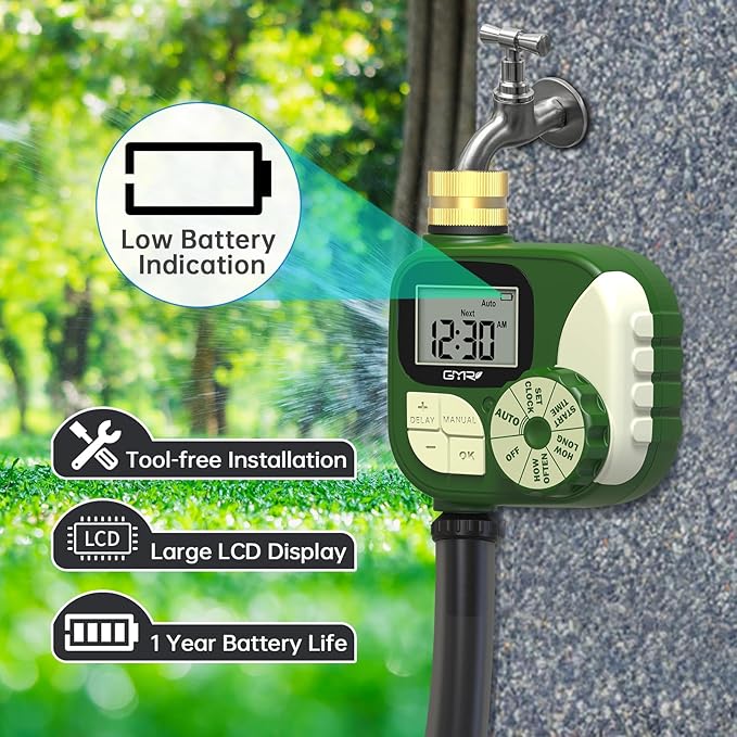 GMR Hose Timer, Water Timer for Garden Hose, Irrigation Timer with 360° Brass Swivel, Waterproof Sprinkler Timers for Automatic Watering System/Manual/Rain Delay, 1 Outlet