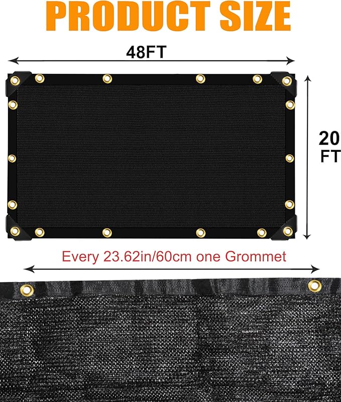E.share 70% Black Sun Shade Cloth 20FT x 48FT, Outdoor Shade Netting with Grommets, UV Sunblock Fabric for Garden, Greenhouse, Pergola, Patio, Porch & Chicken Coop