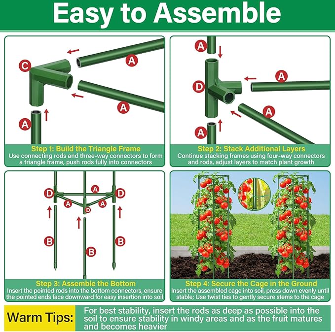 Legigo 2 Pack 65 Inch Tomato Cage for Garden, Heavy-Duty Tomato Trellis Plant Support Stakes, Adjustable Garden Trellis Plant Cage for Climbing Plants Peppers Outdoor Raised Garden Bed and Vegetables
