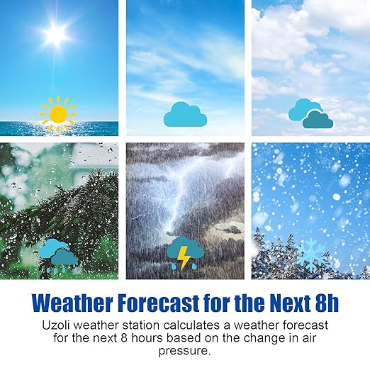 Uzoli EM3567 6.7" Round Wireless Weather Station with 3 Sensors Color Display Home Weather Stations Indoor Outdoor Thermometer with Atomic Clock Temperature Humidity Weather Forecast (Black1)