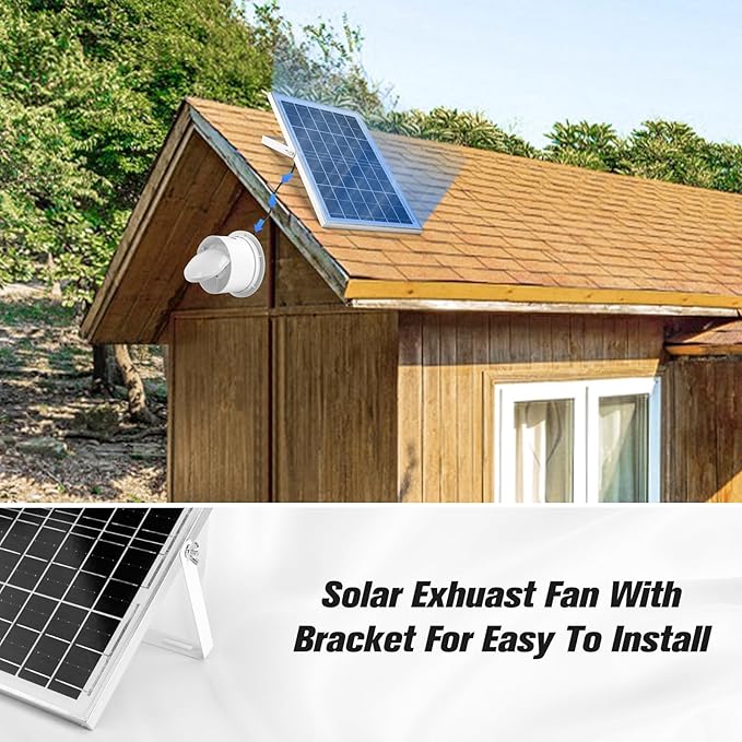 blessny Solar Powered Exhaust Fan, 15W Solar Panel + 6" Ventilation Vent Fan for Outside Greenhouse, Chicken Coop, Shed, Pet House