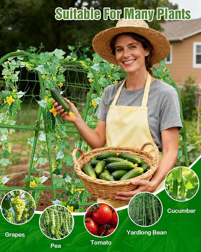 Joyhalo Cucumber Trellis for Raised Bed, U-Shape Garden Trellis for Climbing Plants Outdoor, 51 * 35 * 48in Metal Arch Vegetables Trellis, Plant Support for Vegetable Vine Pea Bean Tomato