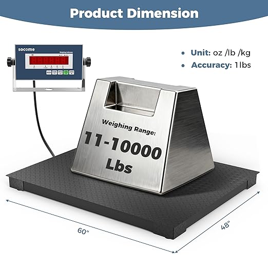 60"x48" Industrial Floor Scale with Digital Indicator, Professional Pallet Scale, Heavy Duty Weighing Scale for Wareshouse, Shipping and Industrial, 10000 lb x 1 lb, Black