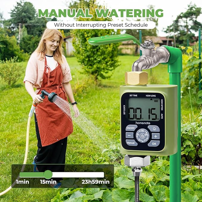 HOMENOTE Misting Cooling System with Timer, 59FT Misting Hose+20 Brass Nozzles+3/4" Brass Adapter+Water Timer with Mist Mode & Irrigation Mode, Outdoor Misters for Patio Cooling and Garden Watering