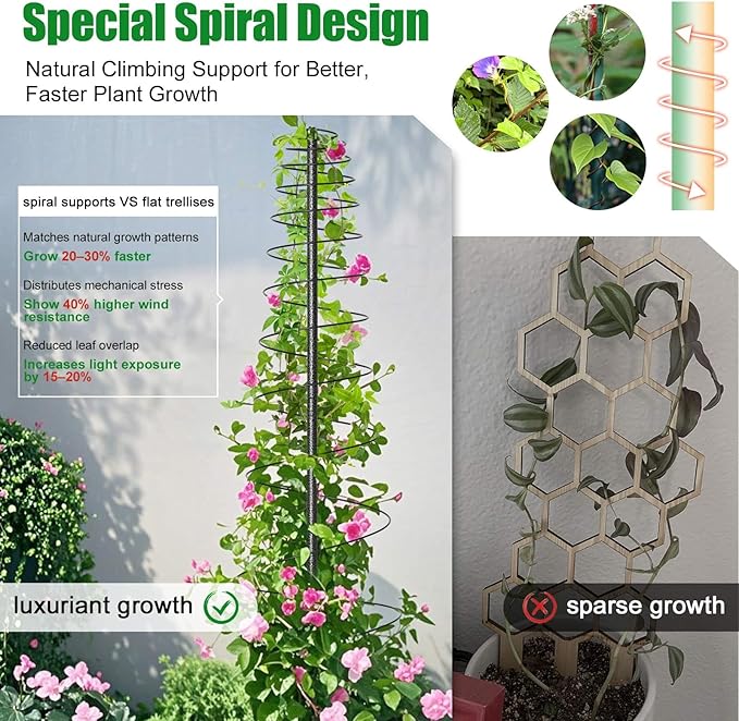 Spiral Frame Garden Trellis for Climbing Plants Outdoor - 12-72" Adjustable Heavy Duty Metal Support for Pole Beans,Snap Peas,Tomatoes,Cucumbers,Anti-Tip Plant Tower for Raised Beds, Backyard