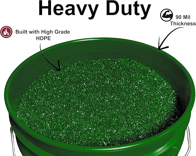 MKS Plastics 5-Gallon Bucket with Airtight Lid – Made in USA, Food Grade BPA Free Plastic, Heavy Duty Multi-Use, Metal Handle with Grip, Stackable Storage – Green, 1 Pack