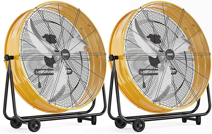 ROVSUN 30 Inch High Velocity Drum Fan, 13000CFM Industrial Metal Floor Fan with Handle, Heavy Duty, 3-Speed, 360° Tilt, Air Circulator for Shop, Garage, Gym, Barn, Commercial, UL Listed, 2 Packs