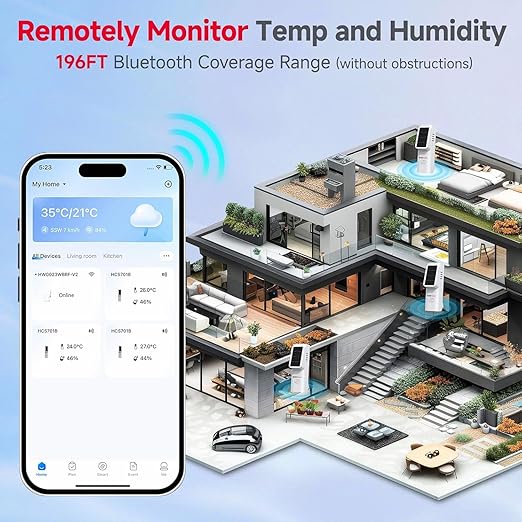 BaldrTherm Smart WiFi Hygrometer Thermometer 3 Pack, Wireless Temp Humidity Monitor with App Alert Notifications, Historical Data Storage & Remote Tracking, for Bedroom, Wine Cellar, Basements