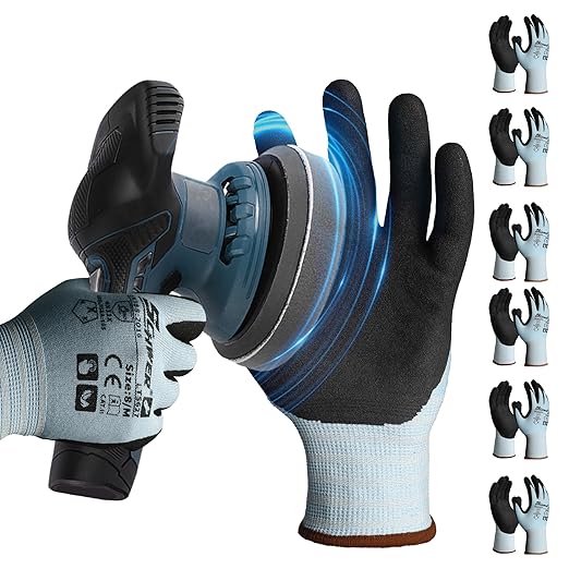 Schwer 6 Pairs Safety Work Gloves with Sandy Nitrile Coating, Extreme Fiber-Abrasion Resistance(Level 6-Certified) Heavy Duty Working Glove with Grip for Men Women, A2 Cut Glove, for Construction, XL