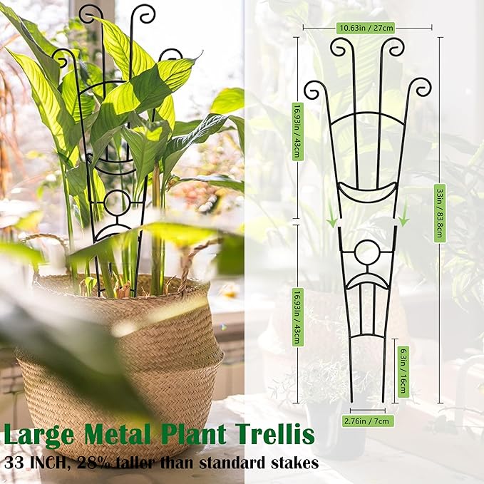 Large Metal Plant Trellis for Potted Plants Indoor, 33 inch, 3Pcs, Expandable Monstera Trellis, Provide Support for Climbing Plants to Assist Their Healthy Growth