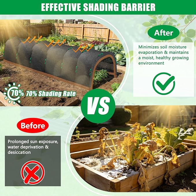 118"x79" Garden Shade Kit, 70% Garden Sun Shade Cloth with Hoops for Plants Heat Protection, Raised Garden Bed Shade Cover Plant Sun Shade for Outdoor Plants Vegetables