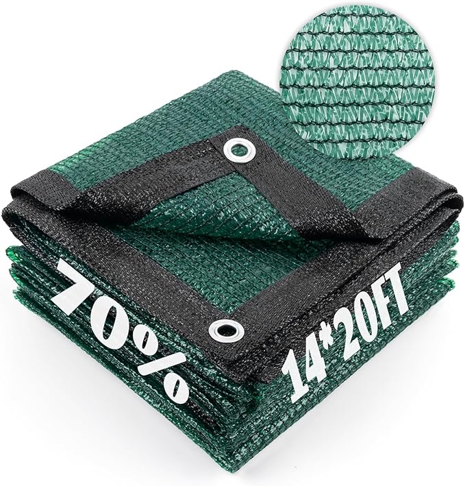Cool Area 70% Sun Shade Cloth Mesh Tarp with Grommets for Plant Cover 14x20ft Patio Canopy Garden Pergola Greenhouse Car Barn Kennel Dark Green