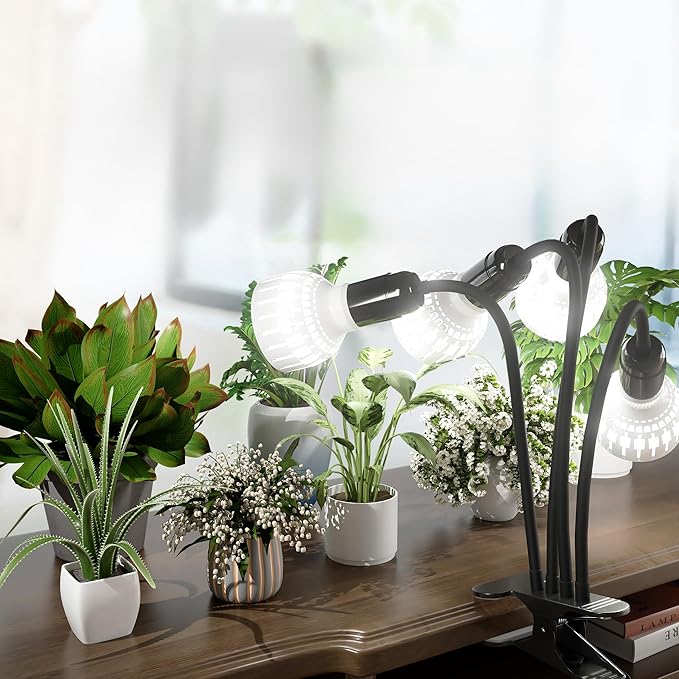 GooingTop Grow Light,48W (320Watts Equiv) 5000K White Full Spectrum LED Growing Lamp Clip on Desk for Indoor Plants,Bulbs Replaceable & Non-dimmable