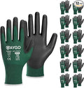 KAYGO Work Gloves for Men and Women,12 Pairs Seamless Knit PU Coated Safety Gloves, with Smooth Grip on Palm and Fingers, Ideal for Light Warehouse, Manufacturing, Gardening, KG11P (XL,Dark Green)