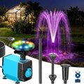 POPOSOAP Pond Fountain Pump Kit with RGB Lights & Remote Control, 660GPH Quiet Submersible Water Pump, Pond Pump with 3 Nozzles for Garden Koi Ponds, Fish Tank,Backyard Water Features Decor-P1104D