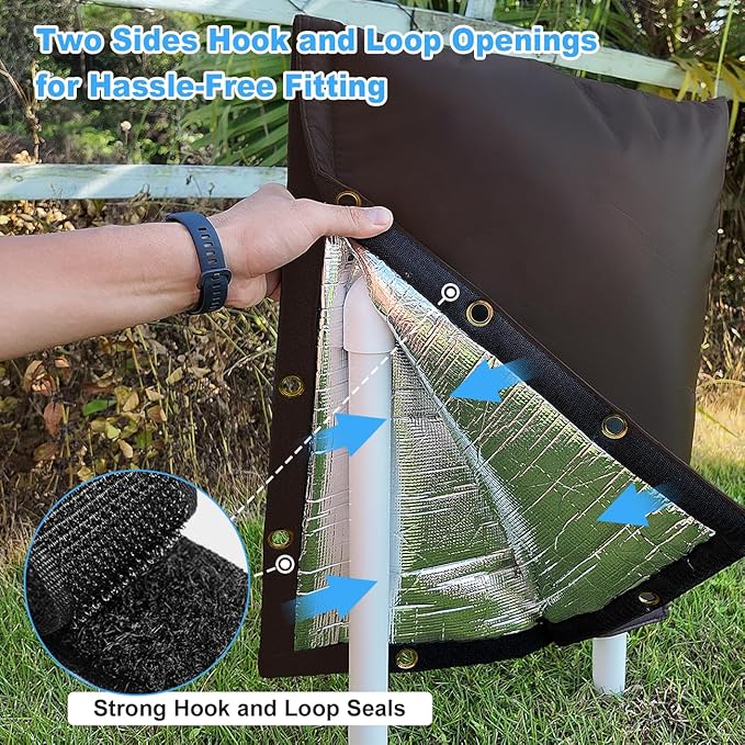 Heavy Duty Backflow Preventer Cover with Two Hook and Loop Openings for Winter Freeze Protection- Outdoor Pipe, Sprinkler, Faucet, and Valve Insulated Cover, 16''W x 20''H- Brown