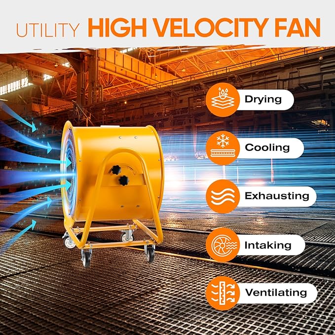 iLiving Utility High Velocity Blower, Fume Extractor, Portable Exhaust and Ventilator Fan (Utility 24")