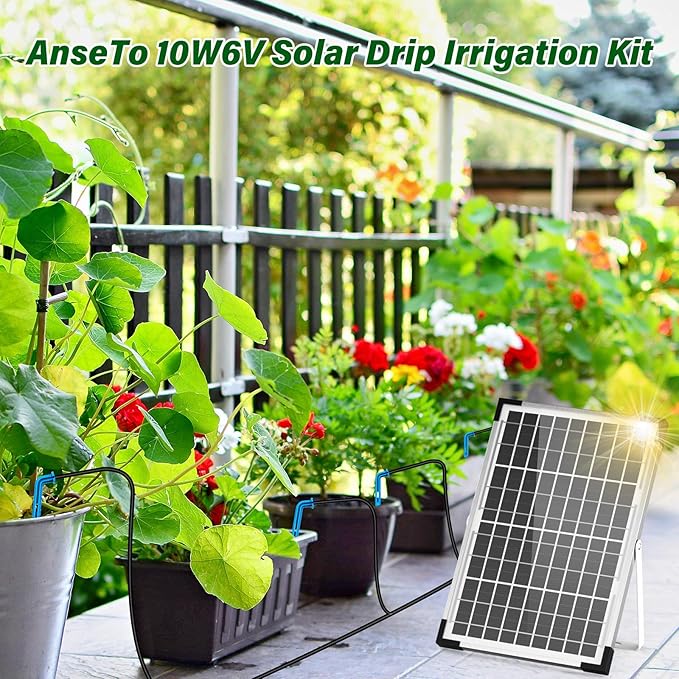 Solar Irrigation System 10W for Automatic Plants Watering, Summer Garden Drip Irrigation Kit for Solar Garden Drip Irrigation System,Supported Irrigation System Kit for Plant Bed,Green House