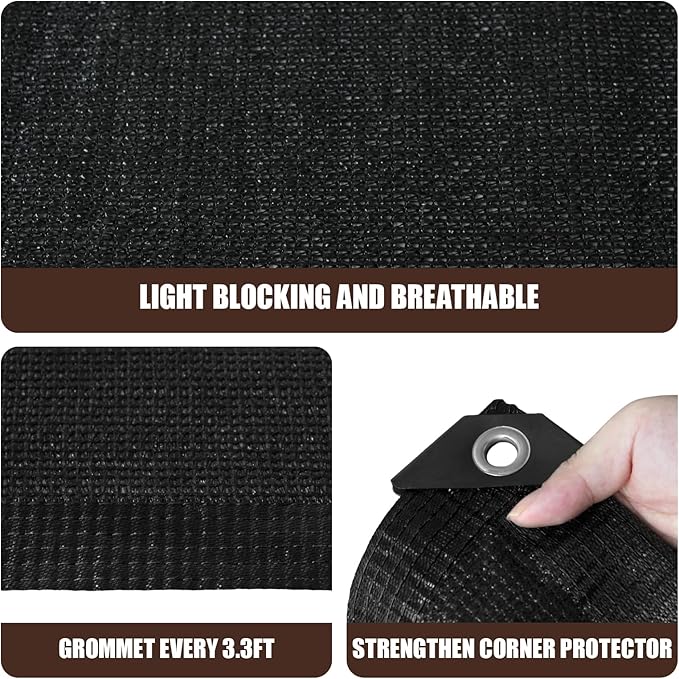 90% Sun Shade Cloth for Garden, 3.3 * 6.5FT Heavy Duty Shade Tarp with Grommets & Reinforced Edges - UV Resistant Sunblock Net for Patio, Backyard, Greenhouse, Kennel, Pergola, Black