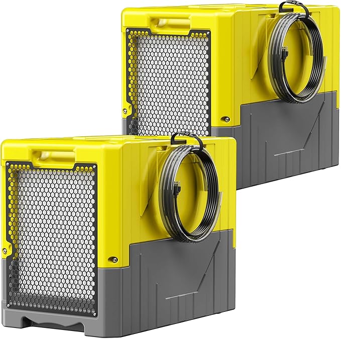 190 Pints High Efficiency Commercial Dehumidifier for Basements-6000 Sq.Ft. Industrial Grade Dehumidifiers with Pump & Drain Hose for Crawl Spaces Water Damage Restoration-Light Yellow-2PC