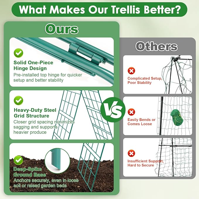 2 Pack 50"x17" Heavy Duty Metal Cucumber Trellis for Raised Bed, A Frame Garden Trellis for Climbing Plants Outdoor, Plant Trellis for Tomato Bean Pea Grape, Adjustable Vegetable Trellis Support