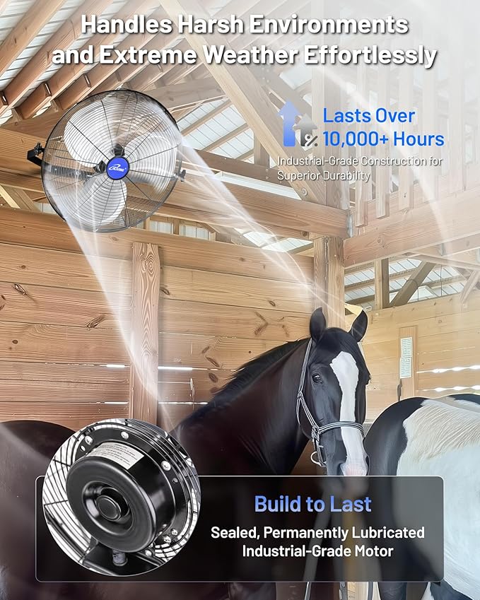 iLiving Wall Mounted/Floor Stand Variable 20 Inches Speed Indoor/Outdoor Fan, Industrial grade for Patio, Greenhouse, Garage, Workshop, and Loading Dock, 4650 CFM, Black