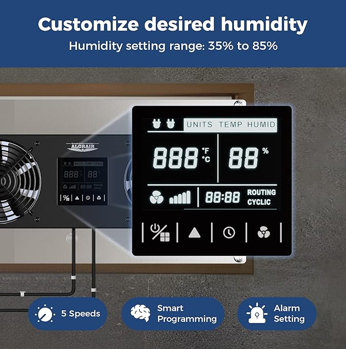 ALORAIR 240CFM Crawlspace Ventilation Fan, with Temperature Humidity Controller Timing Cycle Speed Control, for Attic, Garage, Shed, Crawl space, Basements (Air-out)